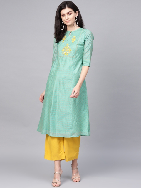 

Jaipur Kurti Women Green & Yellow Printed A-Line Kurta