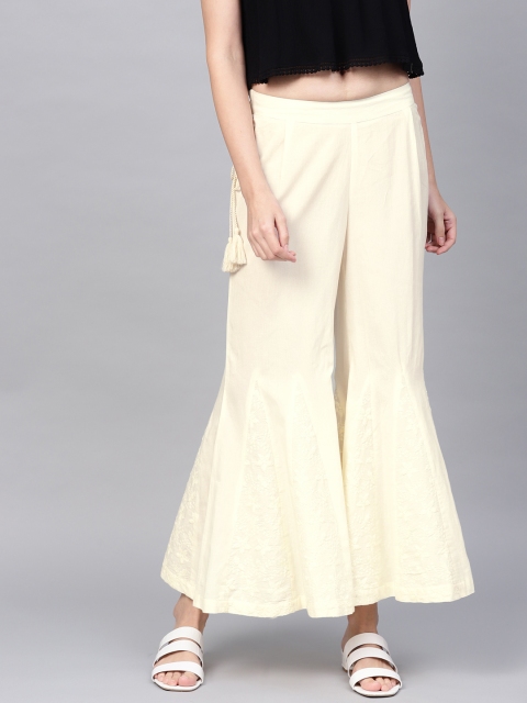 

Jaipur Kurti Women Off-White Hem Design Flared Palazzos