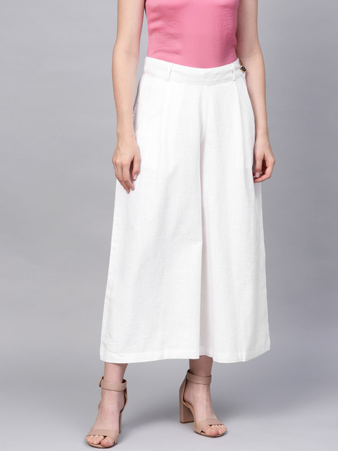 

Jaipur Kurti Women White Flared Solid Parallel Trousers
