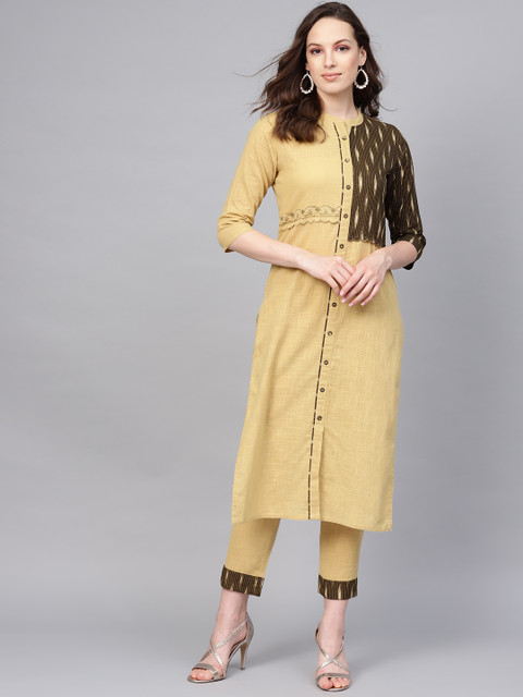 

Jaipur Kurti Women Beige Yoke Design Kurta with Trousers