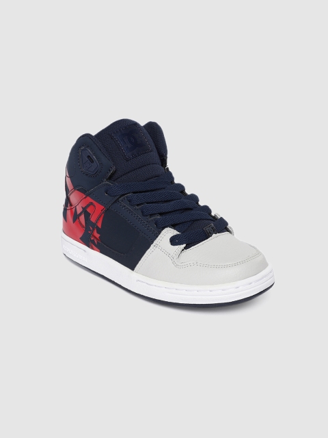 

DC Boys Navy Blue & Grey Colourblocked Leather Mid-Top Leather Sneakers