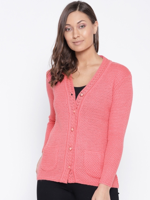 

Duke Women Coral Pink Woollen Self Design Cardigan