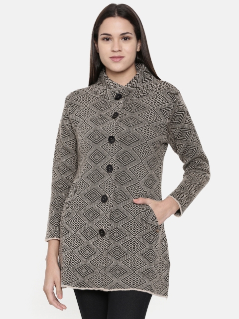 

Duke Women Grey & Black Self Design Longline Cardigan Sweater