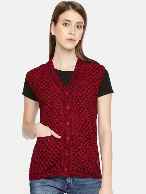 

Duke Women Maroon Self Design Cardigan Sweater