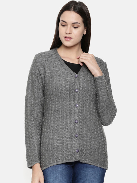 

Duke Women Charcoal Grey Self Design Cardigan Sweater