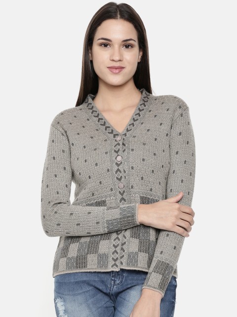 

Duke Women Grey & Blue Self Design Cardigan Sweater