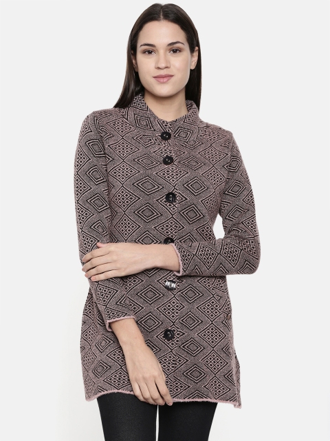

Duke Women Pink & Black Self Design Longline Cardigan Sweater