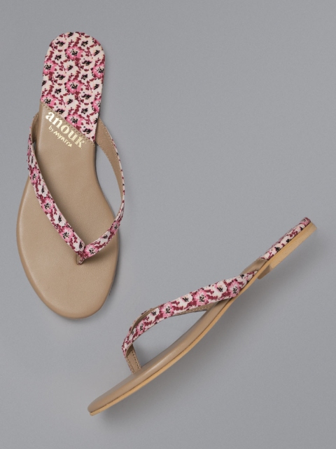 

Anouk Women Pink & White Printed Open Toe Flats