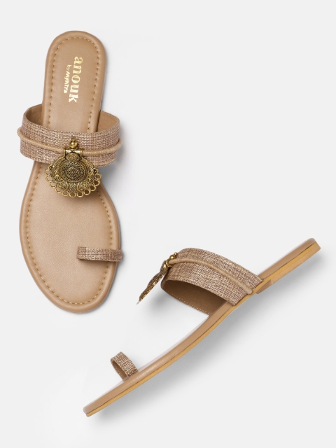 

Anouk Women Beige Embellished One Toe Flats