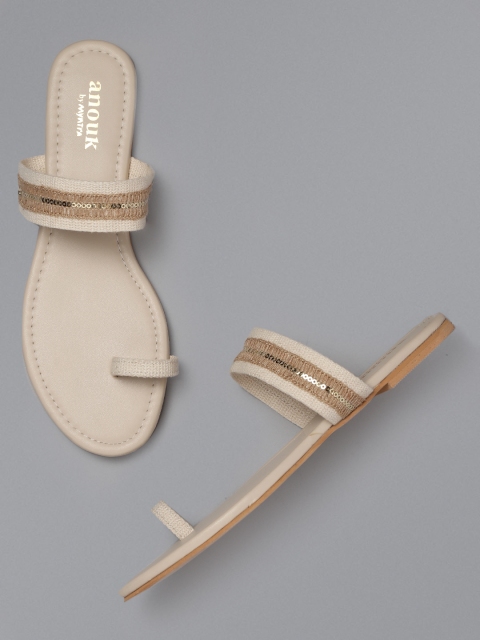 

Anouk Women Off-White & Beige Woven Design One Toe Flats