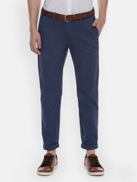 

Allen Solly Men Navy Blue Slim Fit Self Design Formal Trousers