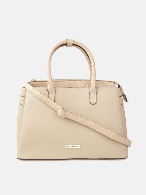

Mast & Harbour Beige Solid Handheld Bag with Croc Textured Detail