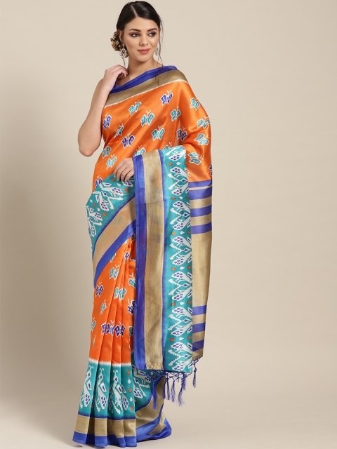 

Saree mall Orange & Blue Printed Saree