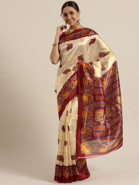 

Saree mall Cream-Coloured & Maroon Printed Saree