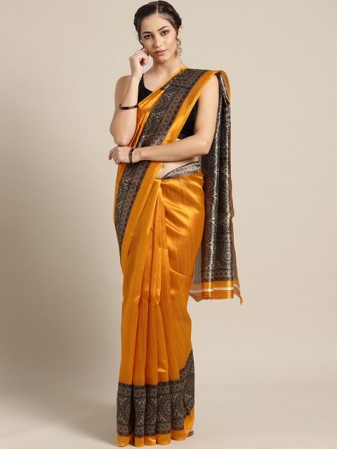 

Saree mall Mustard Yellow Striped Saree