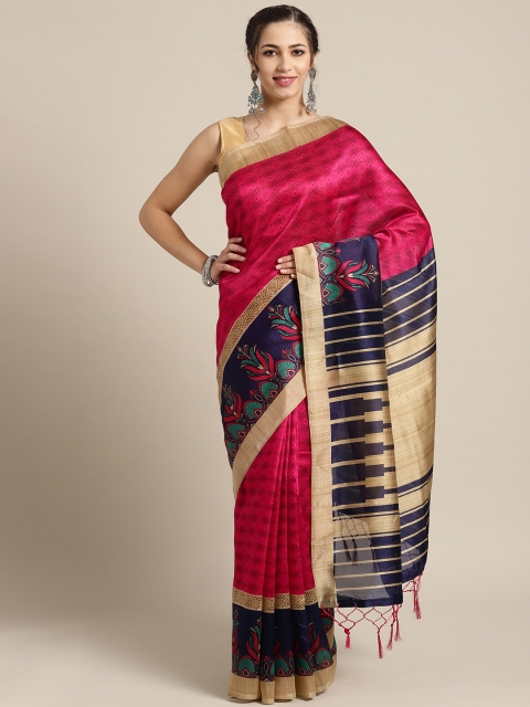 

Saree mall Pink & Navy Blue Printed Saree