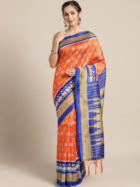 

Saree mall Orange & Blue Printed Saree