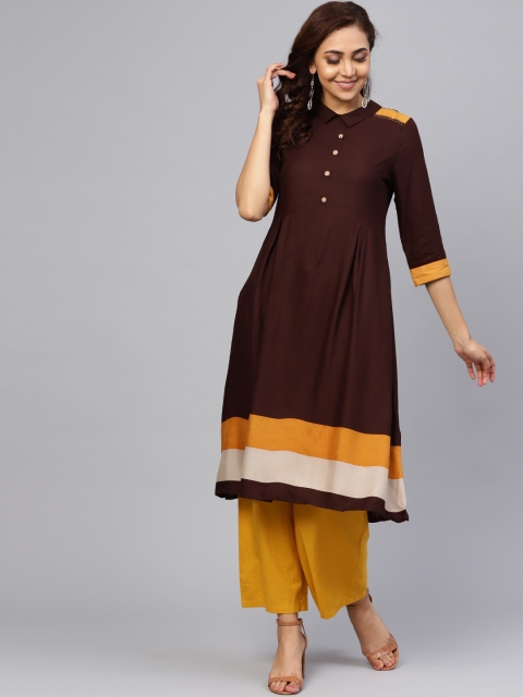

Shree Women Coffee Brown Solid A-Line Kurta