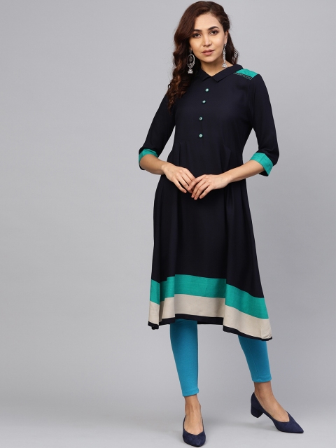 

Shree Women Navy Blue Solid A-Line Kurta