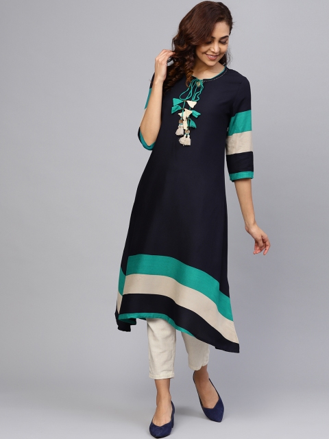 

Shree Women Navy Blue Solid A-Line Kurta