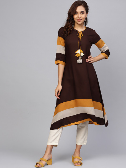 

Shree Women Coffee Brown Solid Asymmetric A-Line Kurta