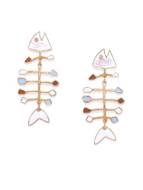 

Golden Peacock Gold-Plated Multicoloured Fish Shaped Drop Earrings, Multi