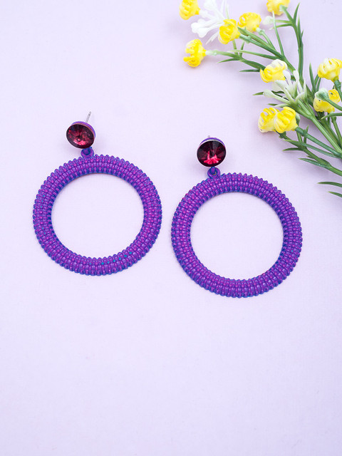 

Golden Peacock Purple Circular Drop Earrings