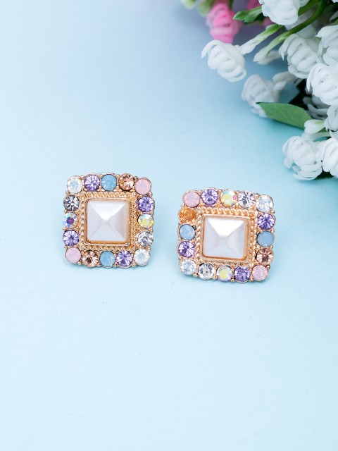 

Golden Peacock Multicoloured Gold-Plated Square Studs, Multi