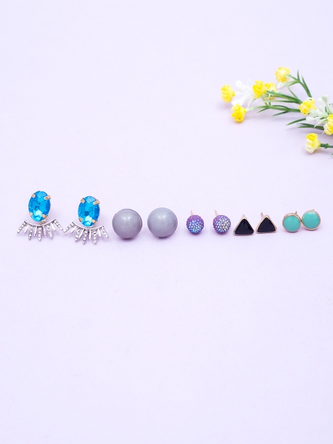 

Golden Peacock Set of 5 Multicoloured Geometric Studs, Multi