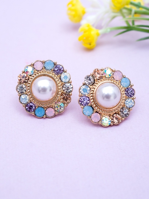 

Golden Peacock Multicoloured Gold-Plated Square Studs, Multi