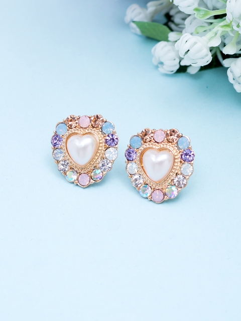 

Golden Peacock Gold-Plated Multicoloured Heart Shaped Studs, Multi