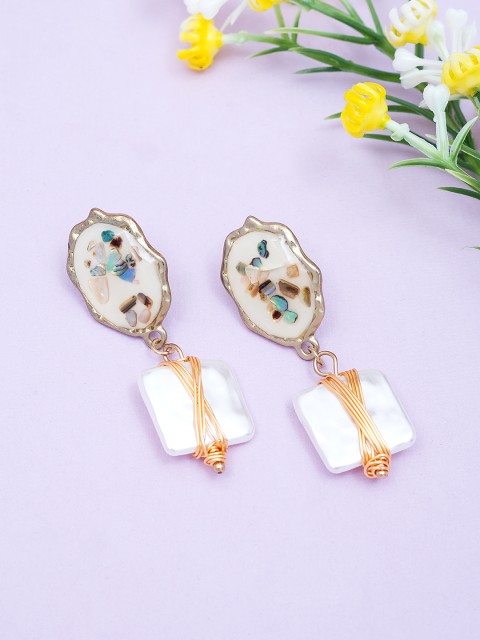 

Golden Peacock Gold-Toned Teardrop Shaped Drop Earrings