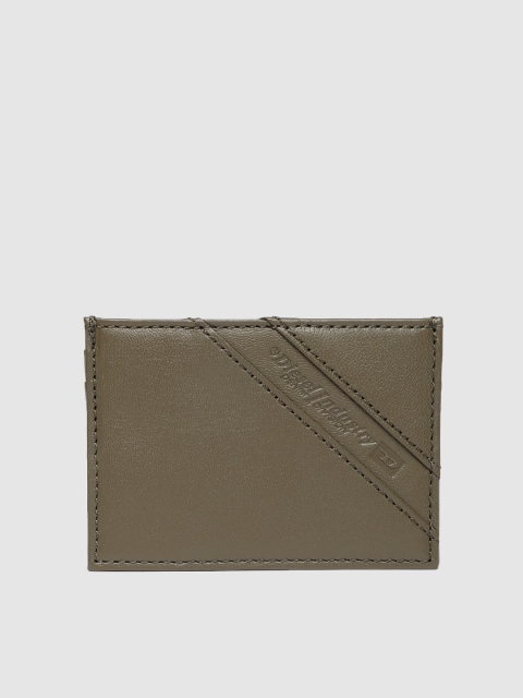 

DIESEL Men Olive Green Solid Genuine Leather Card Holder