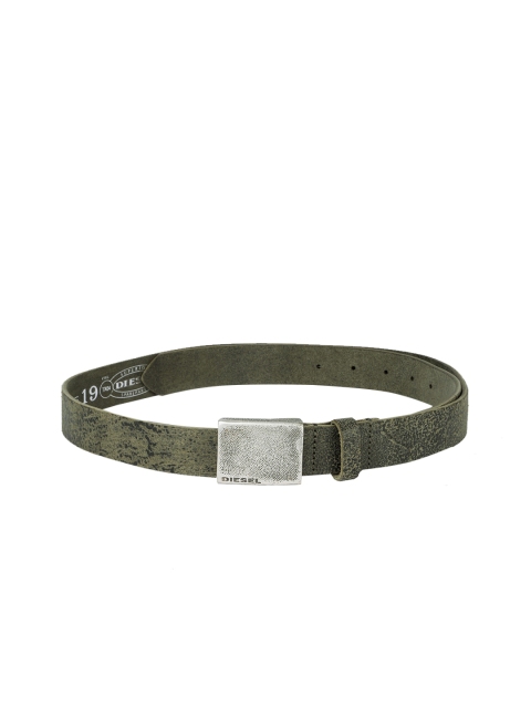 

DIESEL Men Olive Green Leather Textured Belt