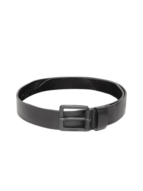 

DIESEL Men Black Solid Leather Belt with Printed Detail