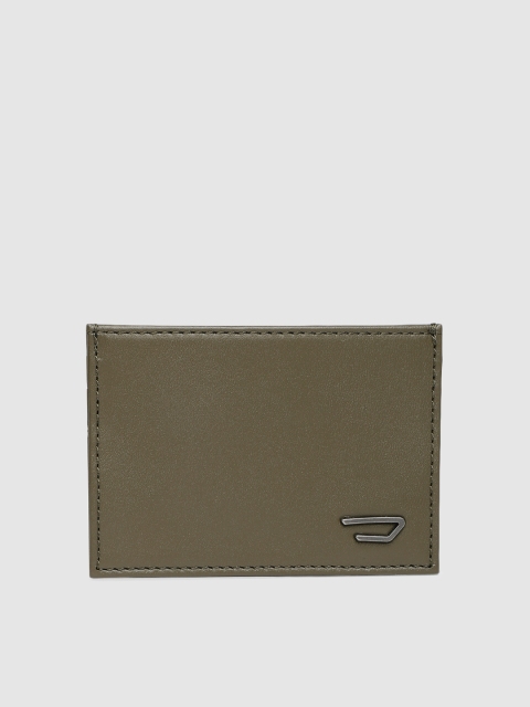 

DIESEL Men Olive Green Solid Genuine Leather Card Holder
