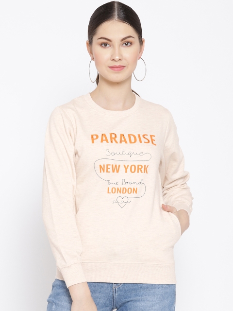 

Duke Women Cream-Coloured & Orange Printed Sweatshirt