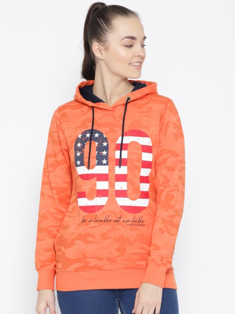 

Duke Stardust Women Orange Camouflage Print Hooded Sweatshirt