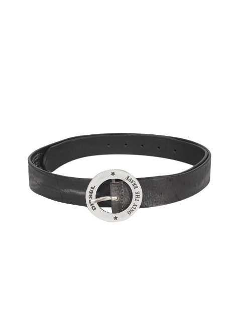 

DIESEL Men Black Textured Leather Belt