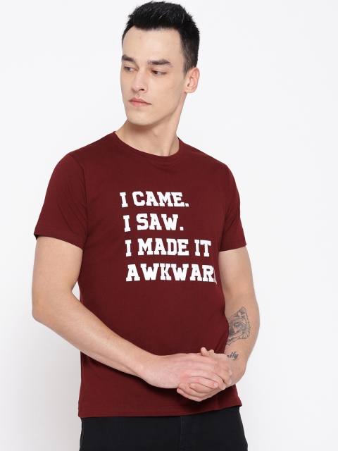 

PRINTOCTOPUS Men Maroon & White Printed Round Neck T-shirt