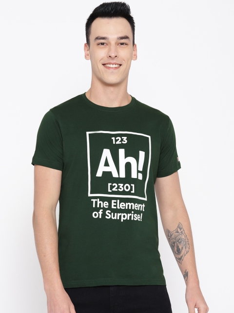 

PRINTOCTOPUS Men Green Printed Round Neck T-shirt