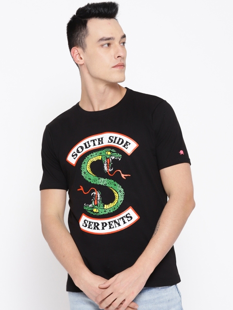 

PRINTOCTOPUS Men Black & Green Printed Round Neck T-shirt