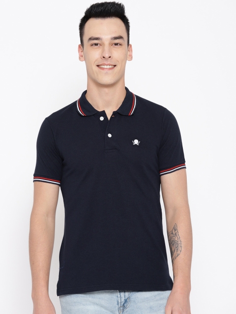 

PRINTOCTOPUS Men Navy Blue Solid Polo Collar T-shirt