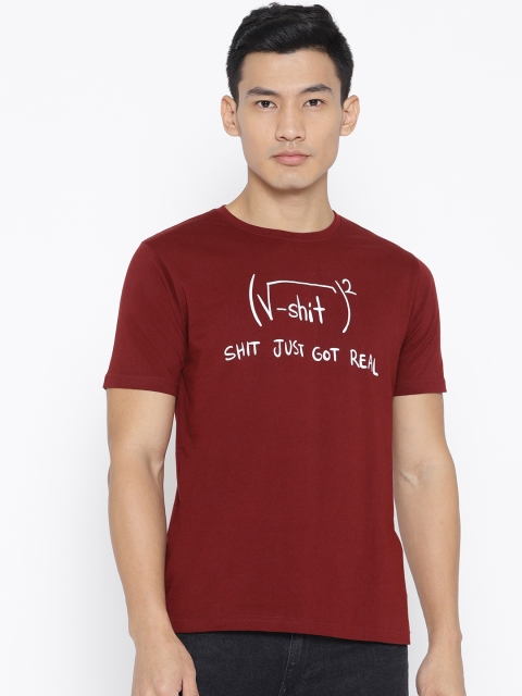 

PRINTOCTOPUS Men Maroon & White Printed Round Neck T-shirt