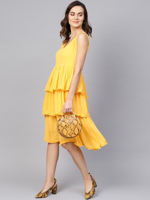 

clorals Women Yellow Solid Fit & Flare Dress