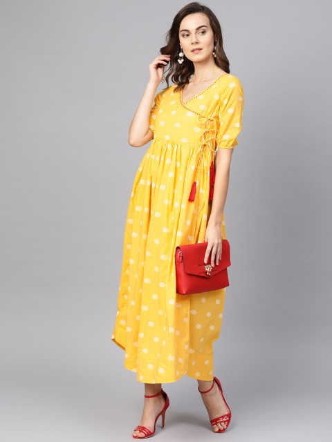 

clorals Women Yellow & White Printed Maxi Dress