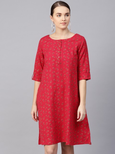 

clorals Women Red Floral Printed Shift Dress