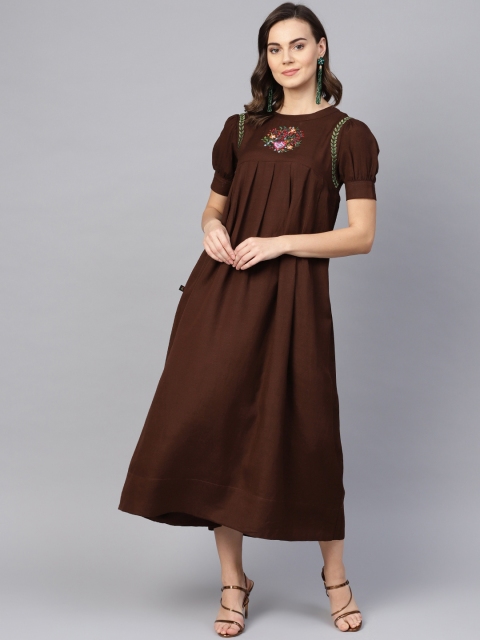 

clorals Women Brown Solid Maxi Dress