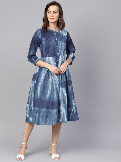 

clorals Women Blue & White Dyed A-Line Dress