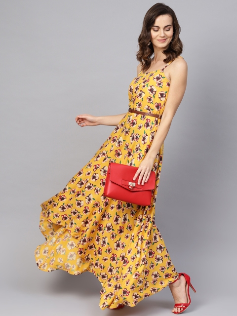 

clorals Women Yellow & Off-White Floral Printed Maxi Dress